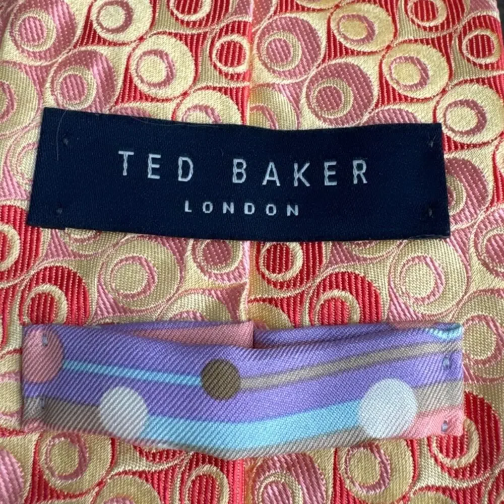 Ted Baker Hand Tailored Silk Tie Abstract Dot Yellow Orange Officecore Designer